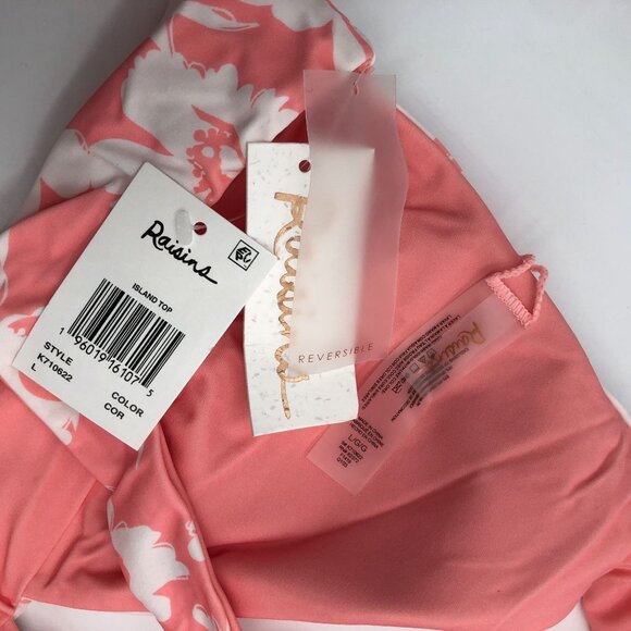 Reversible Raisins Pink White Floral Bikini Swim Top Size L - Picture 3 of 7